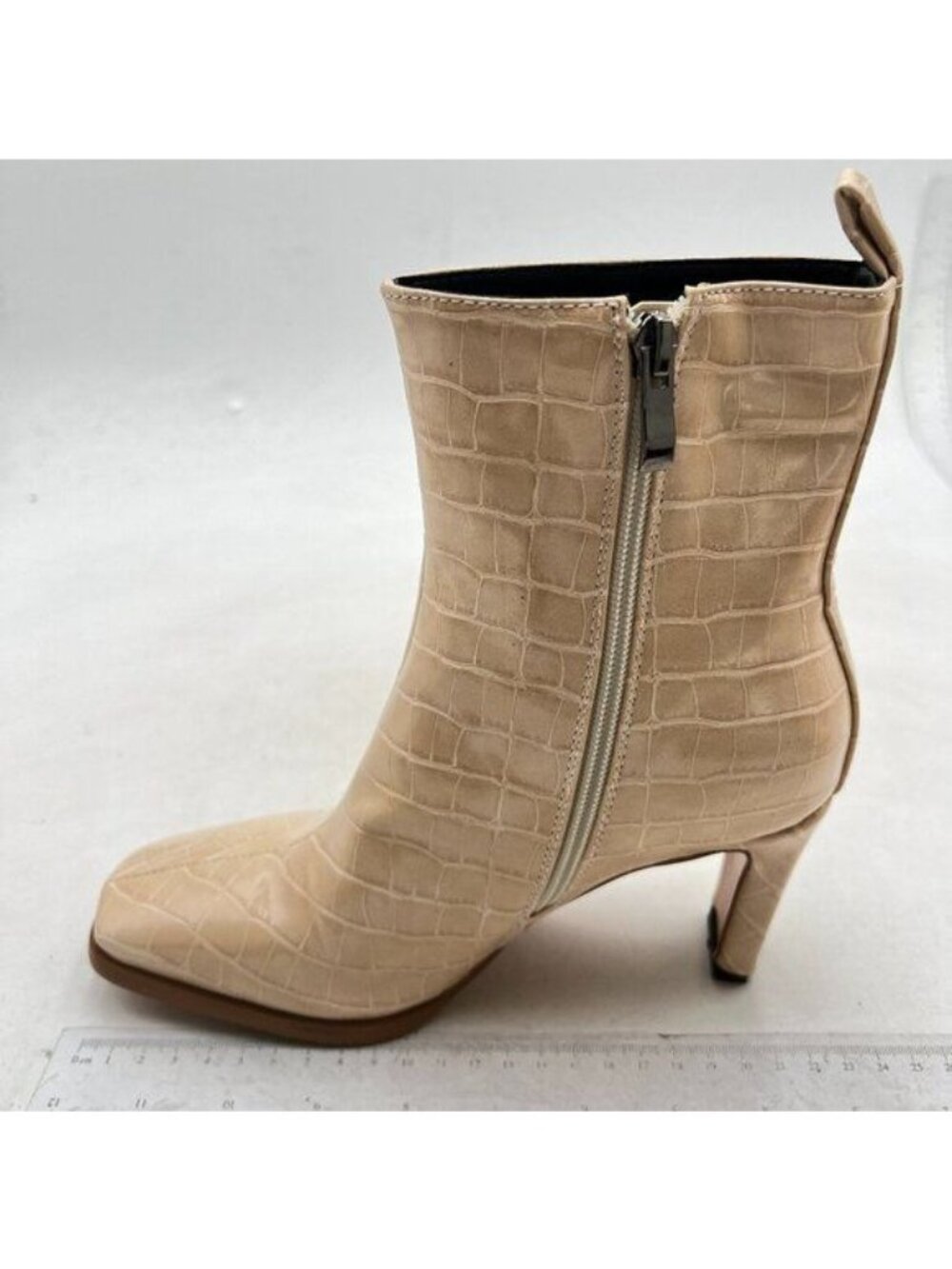 Women's Square Toe Block Heels Booties Chunky High Heeled Side Zipper Ankle Boot